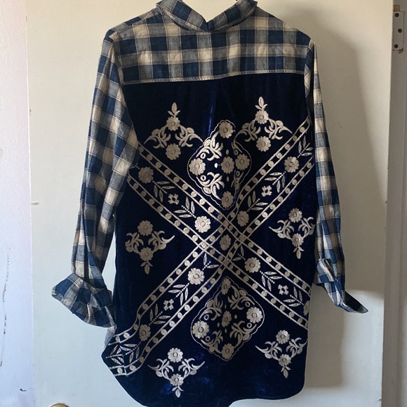 Plaid and Velvet Button Shirt - Picture 2 of 4